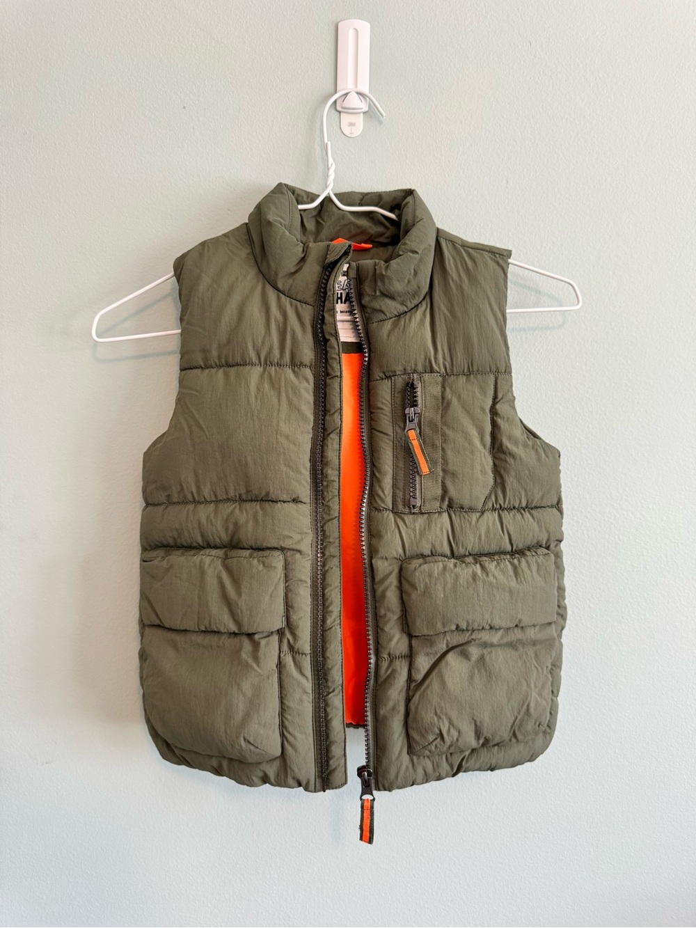F&F Olive Green Puffer Vest with Orange Lining